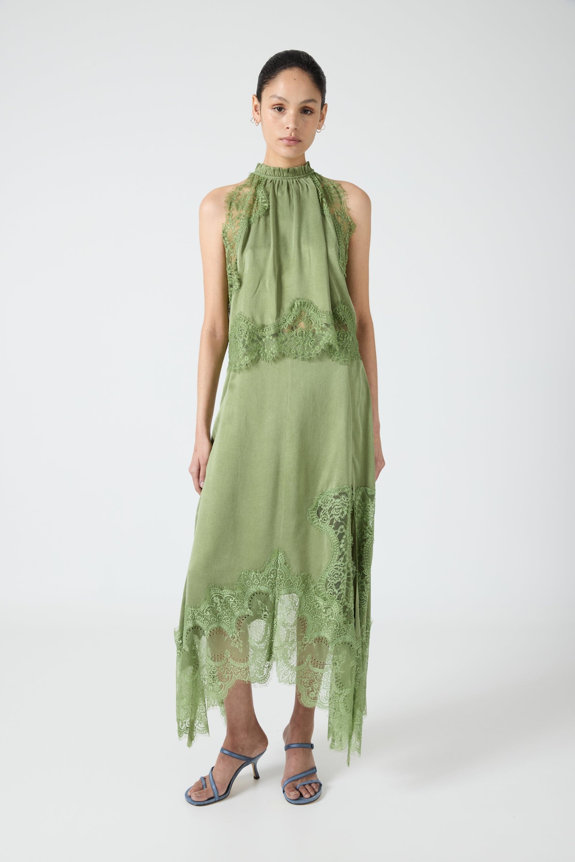 Isolde | Pleated Neck Satin & Lace Set