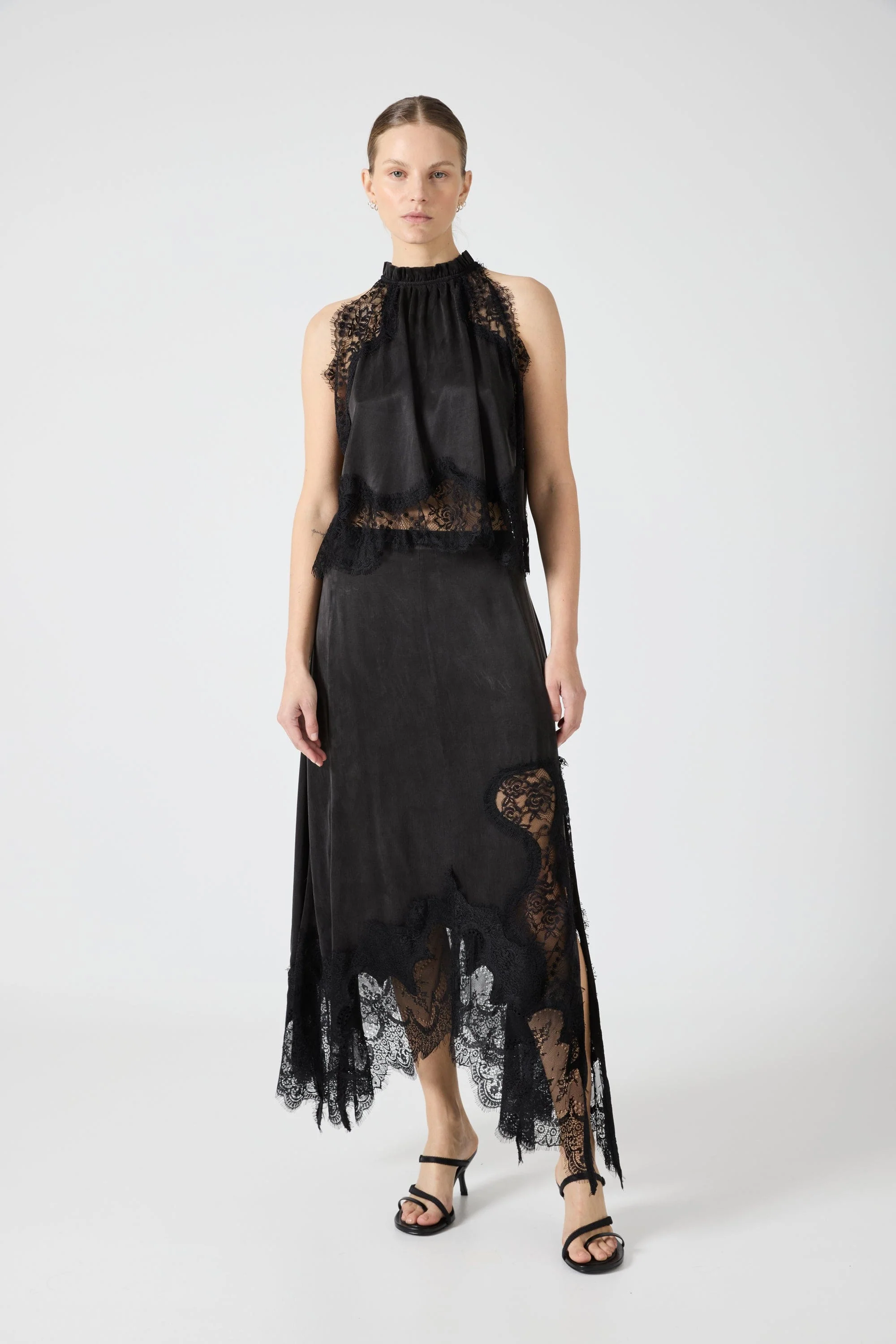 Isolde | Pleated Neck Satin & Lace Set