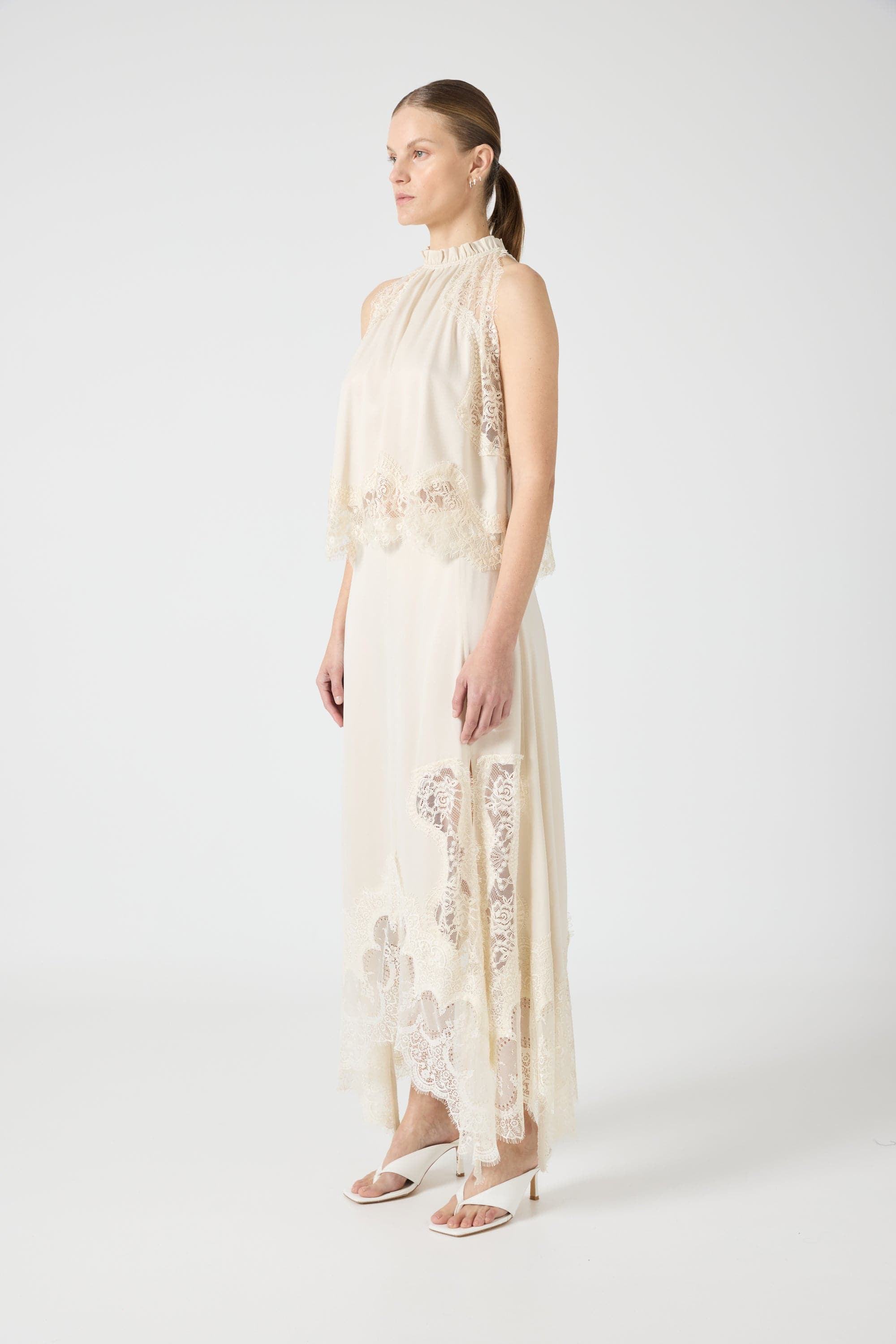 Isolde | Pleated Neck Satin & Lace Set