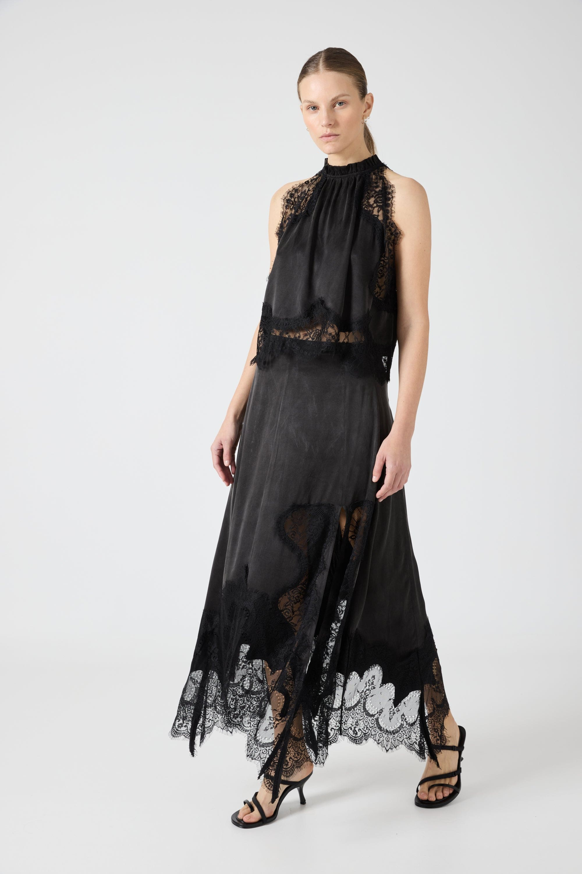 Isolde | Pleated Neck Satin & Lace Set