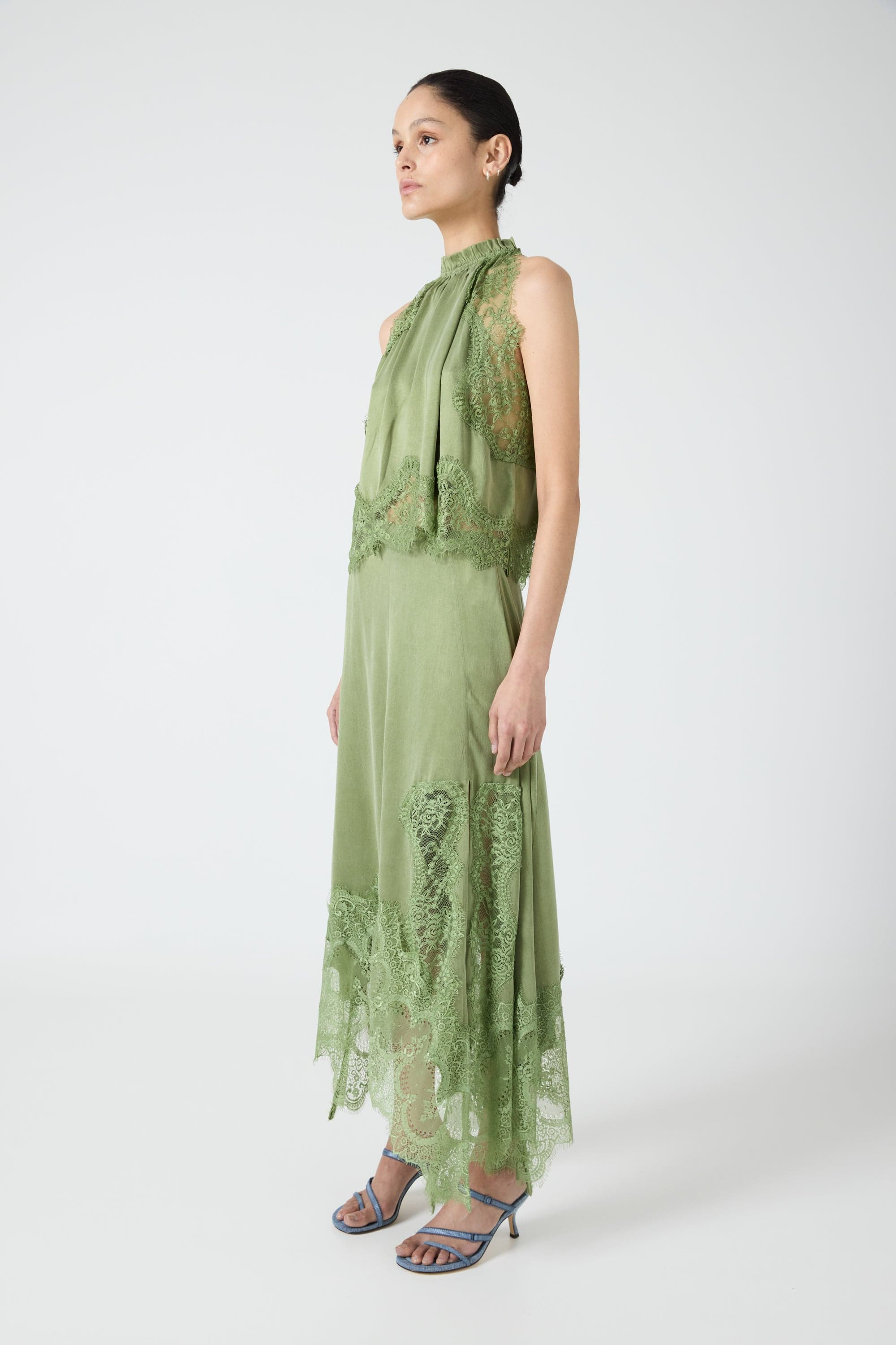 Isolde | Pleated Neck Satin & Lace Set