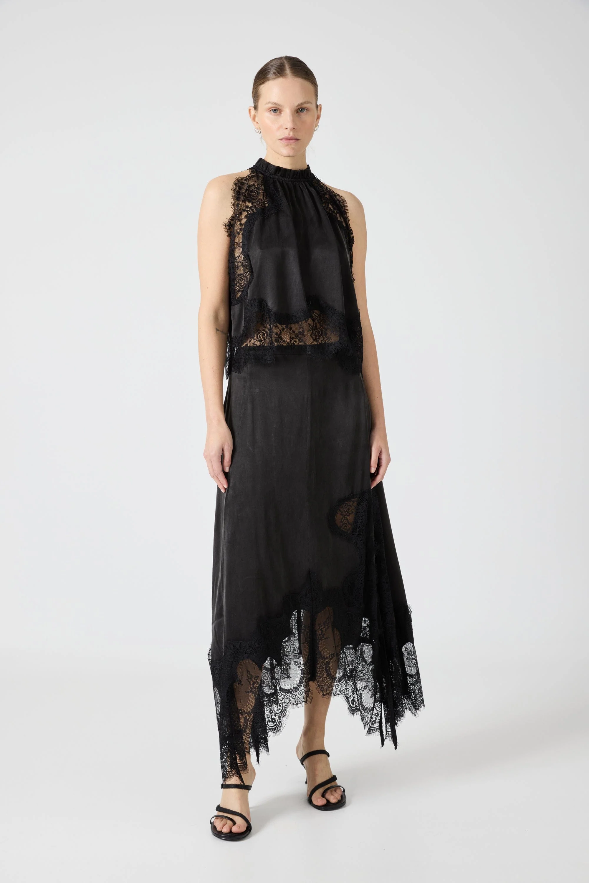 Isolde | Pleated Neck Satin & Lace Set