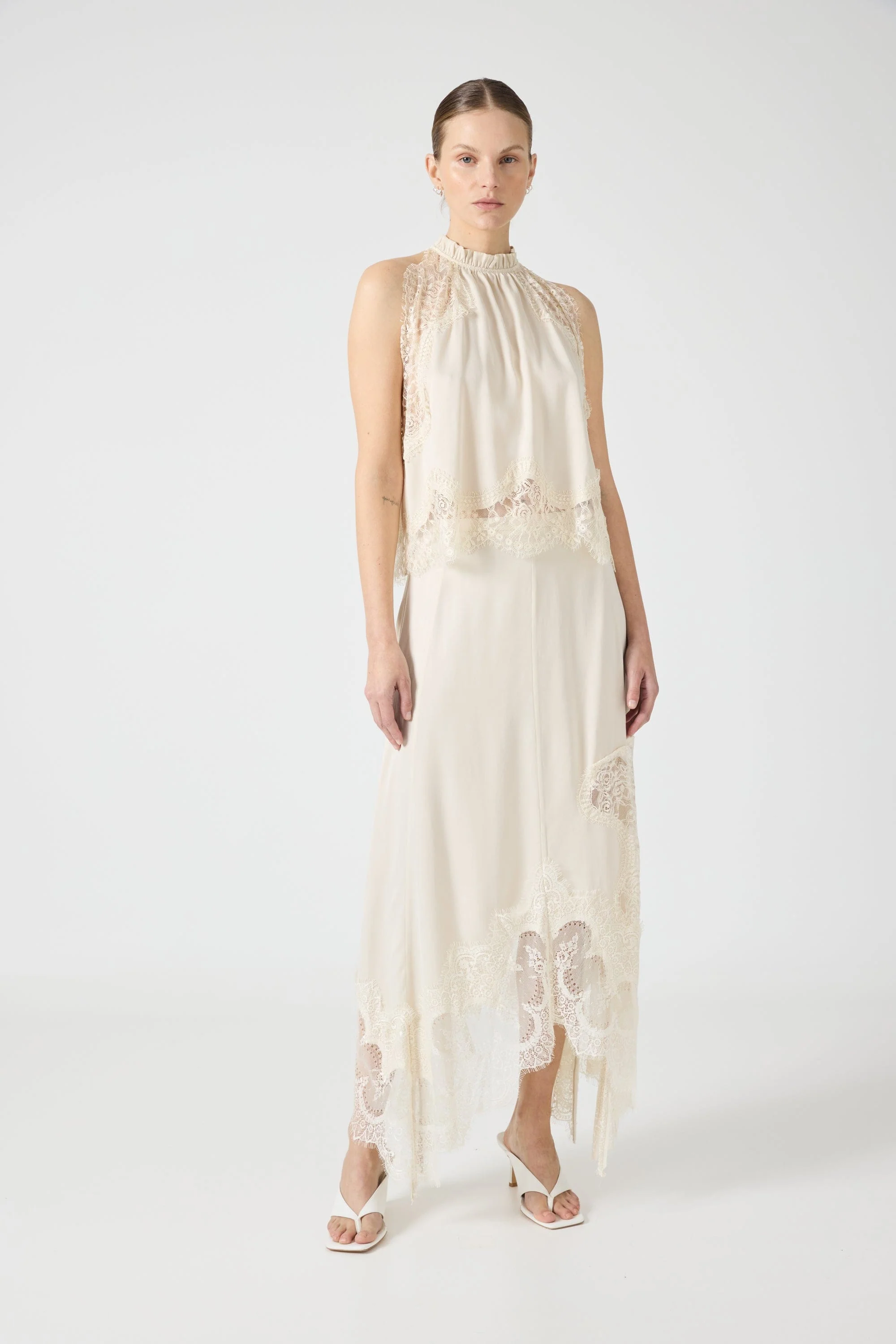 Isolde | Pleated Neck Satin & Lace Set