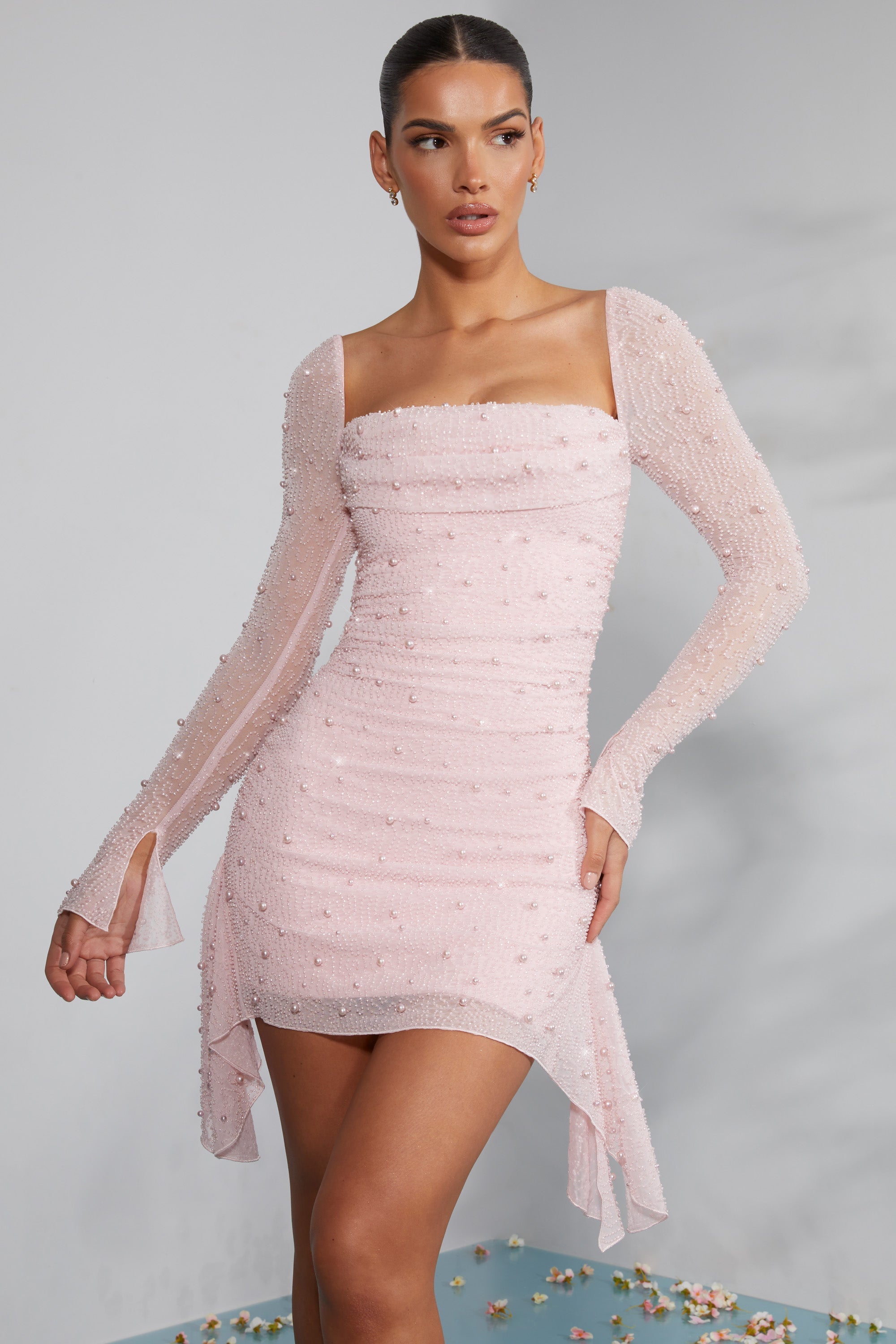 Long Sleeve Cowl Neck Mini Dress