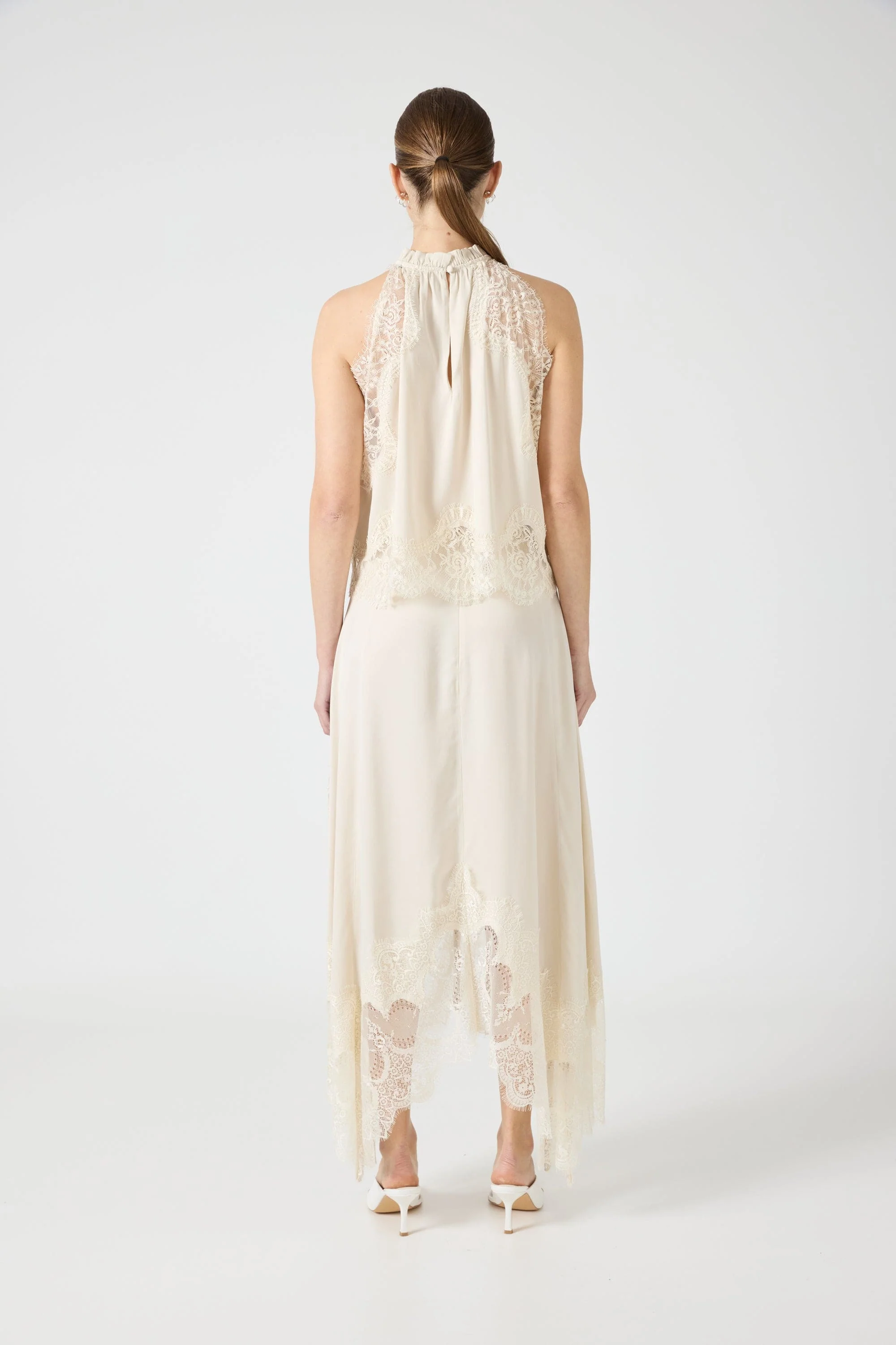Isolde | Pleated Neck Satin & Lace Set