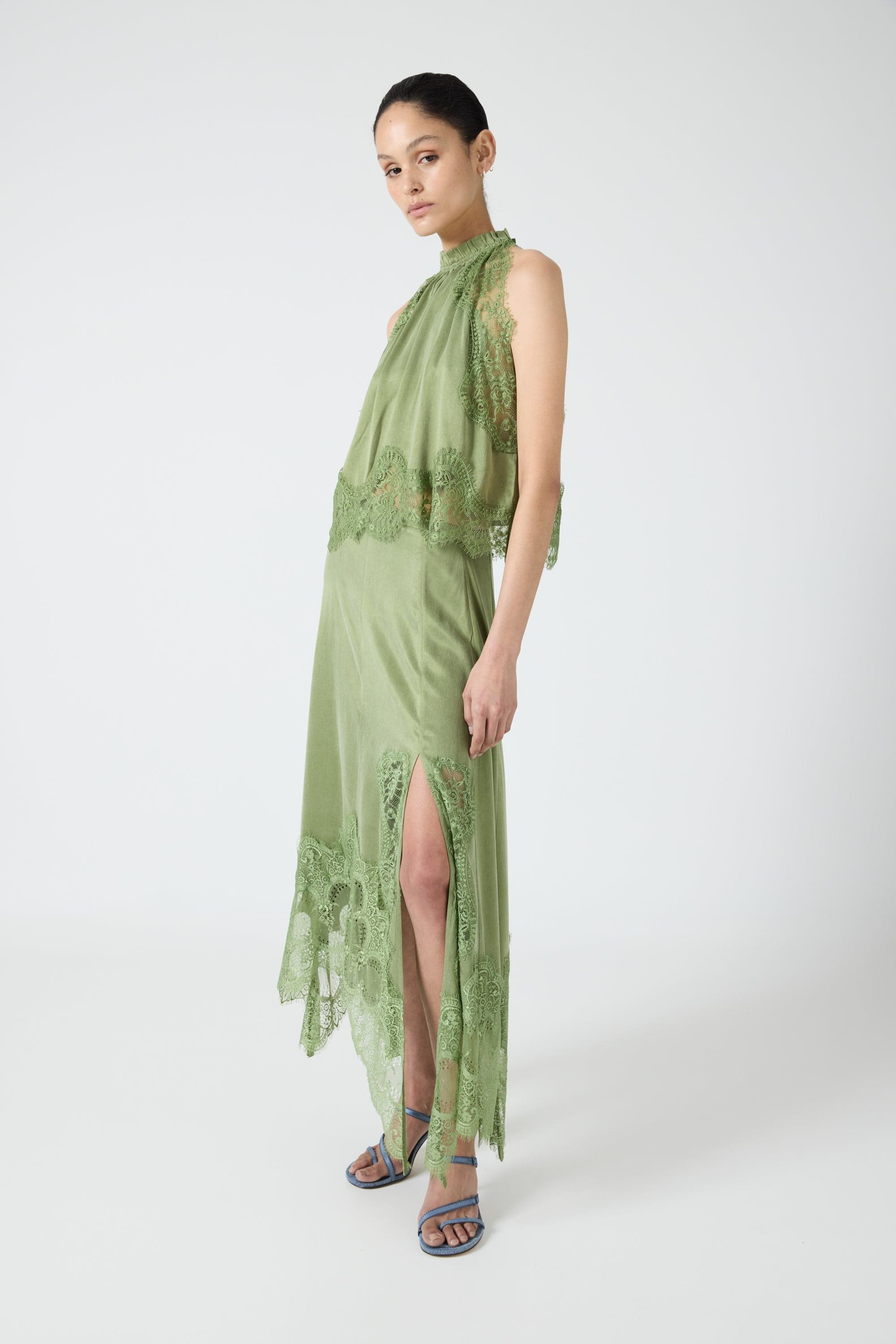 Isolde | Pleated Neck Satin & Lace Set