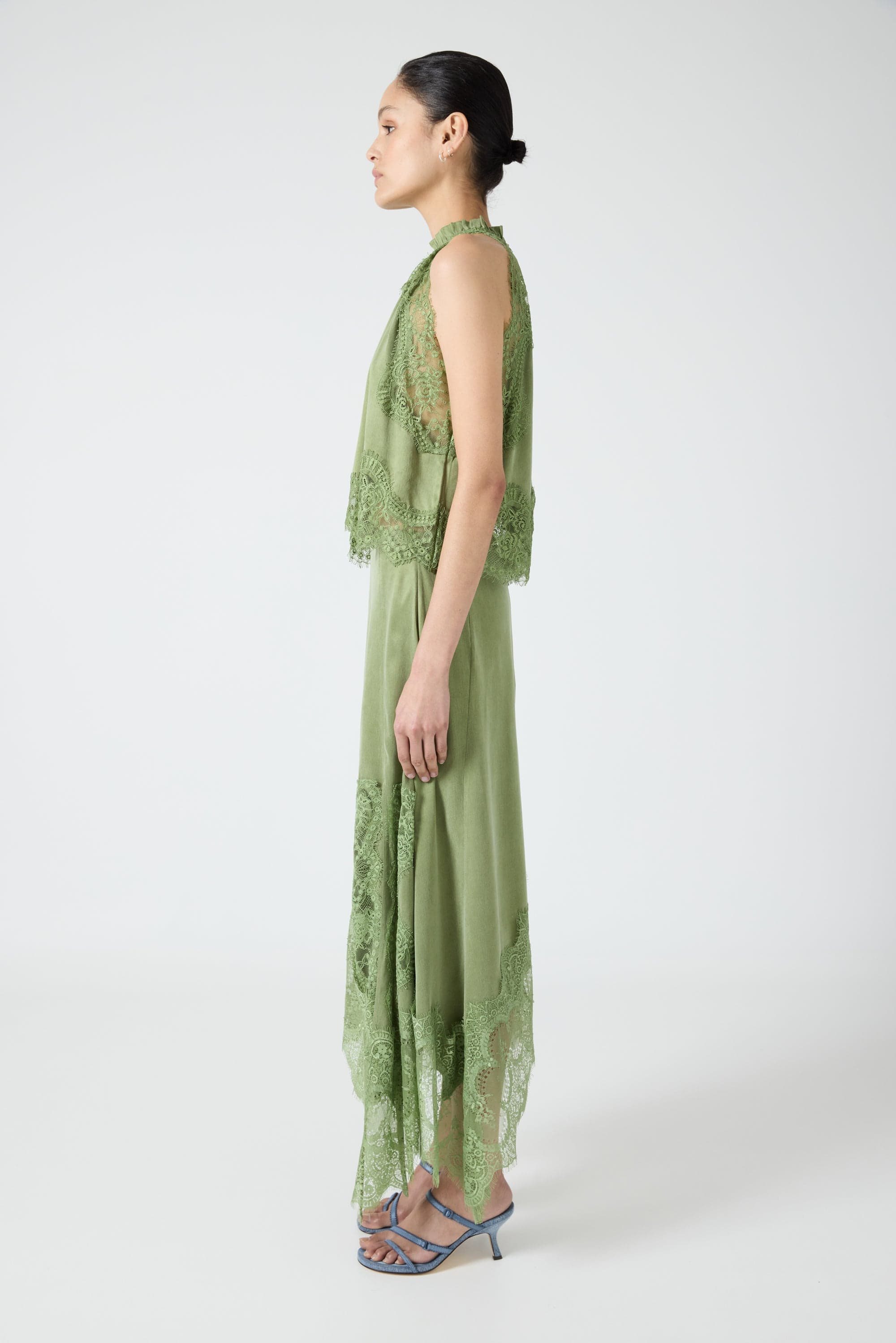 Isolde | Pleated Neck Satin & Lace Set