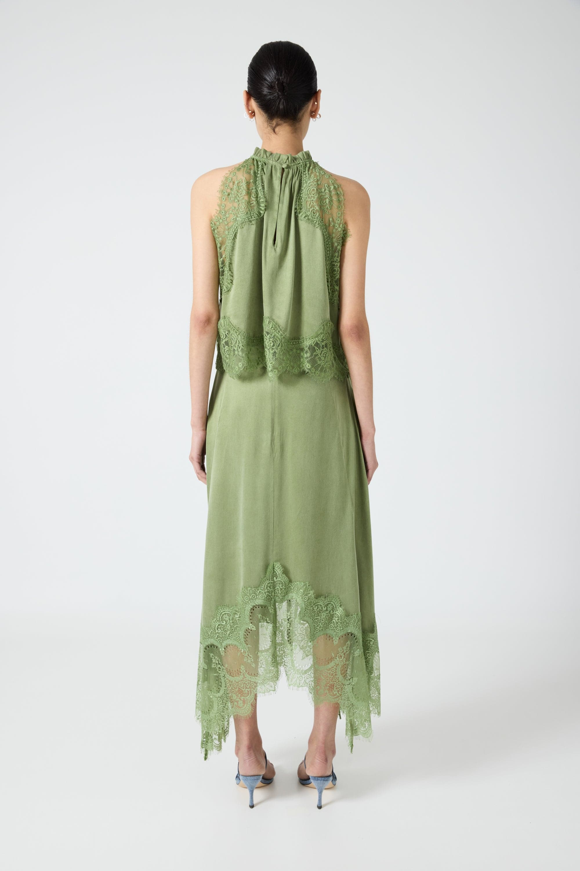 Isolde | Pleated Neck Satin & Lace Set