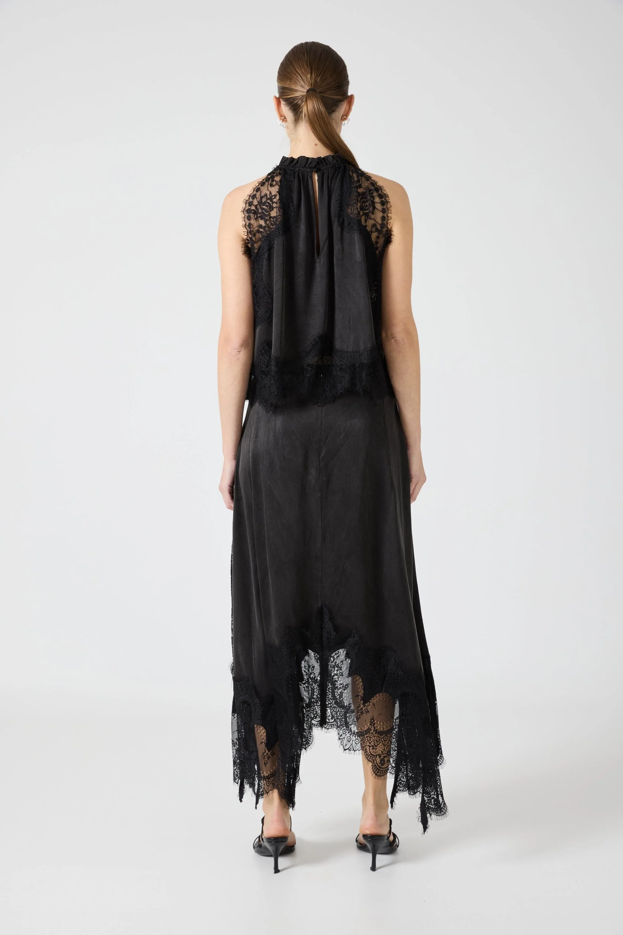 Isolde | Pleated Neck Satin & Lace Set