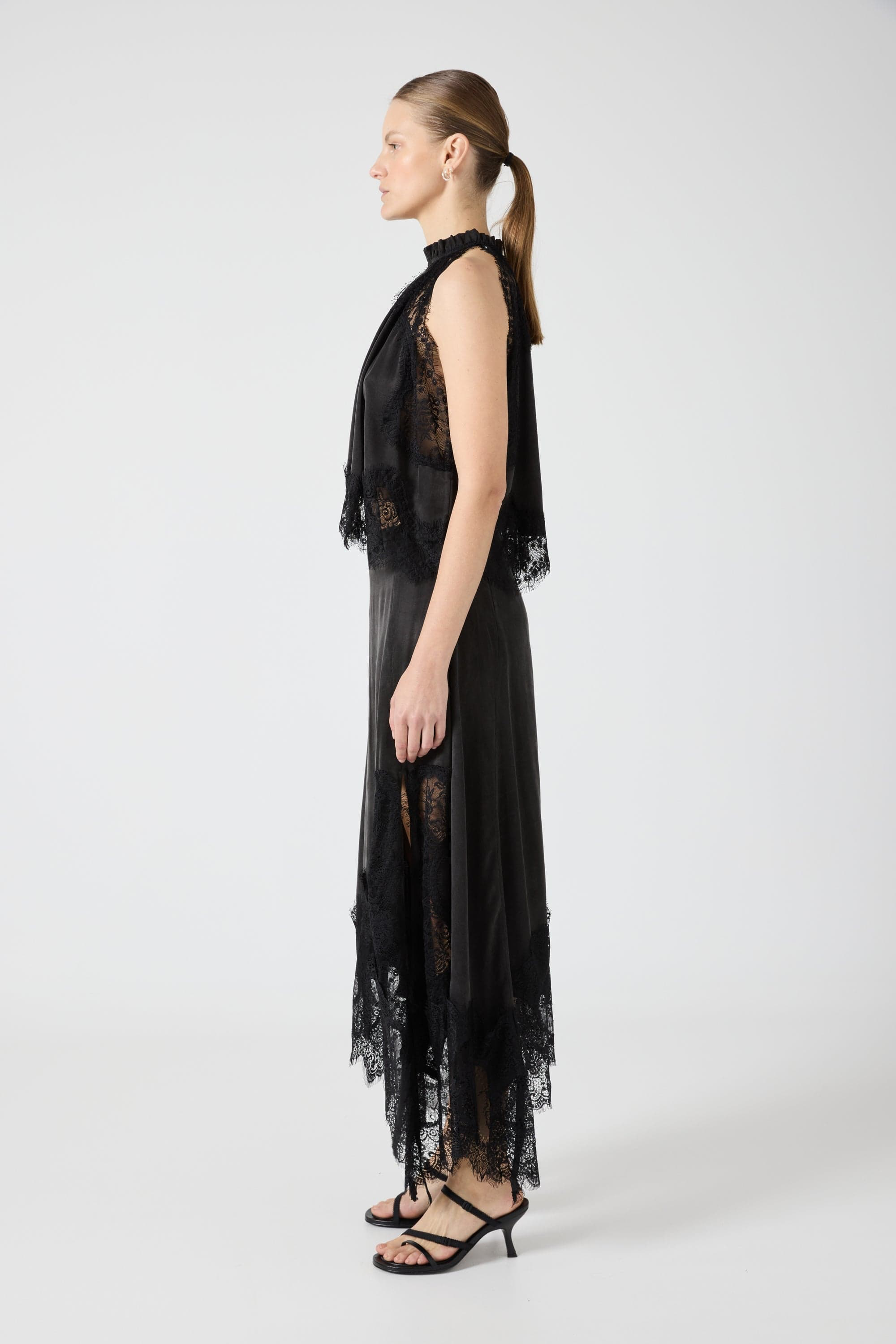 Isolde | Pleated Neck Satin & Lace Set