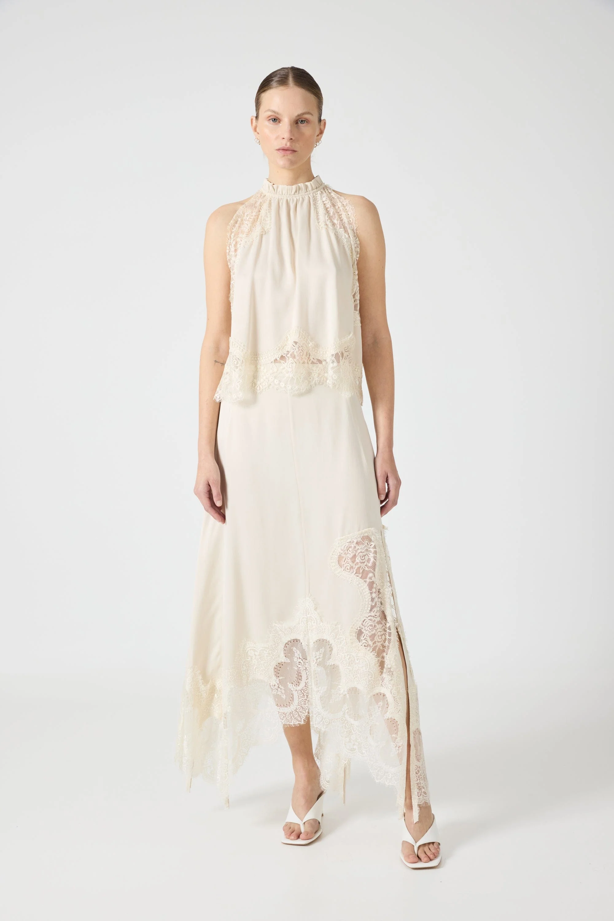 Isolde | Pleated Neck Satin & Lace Set