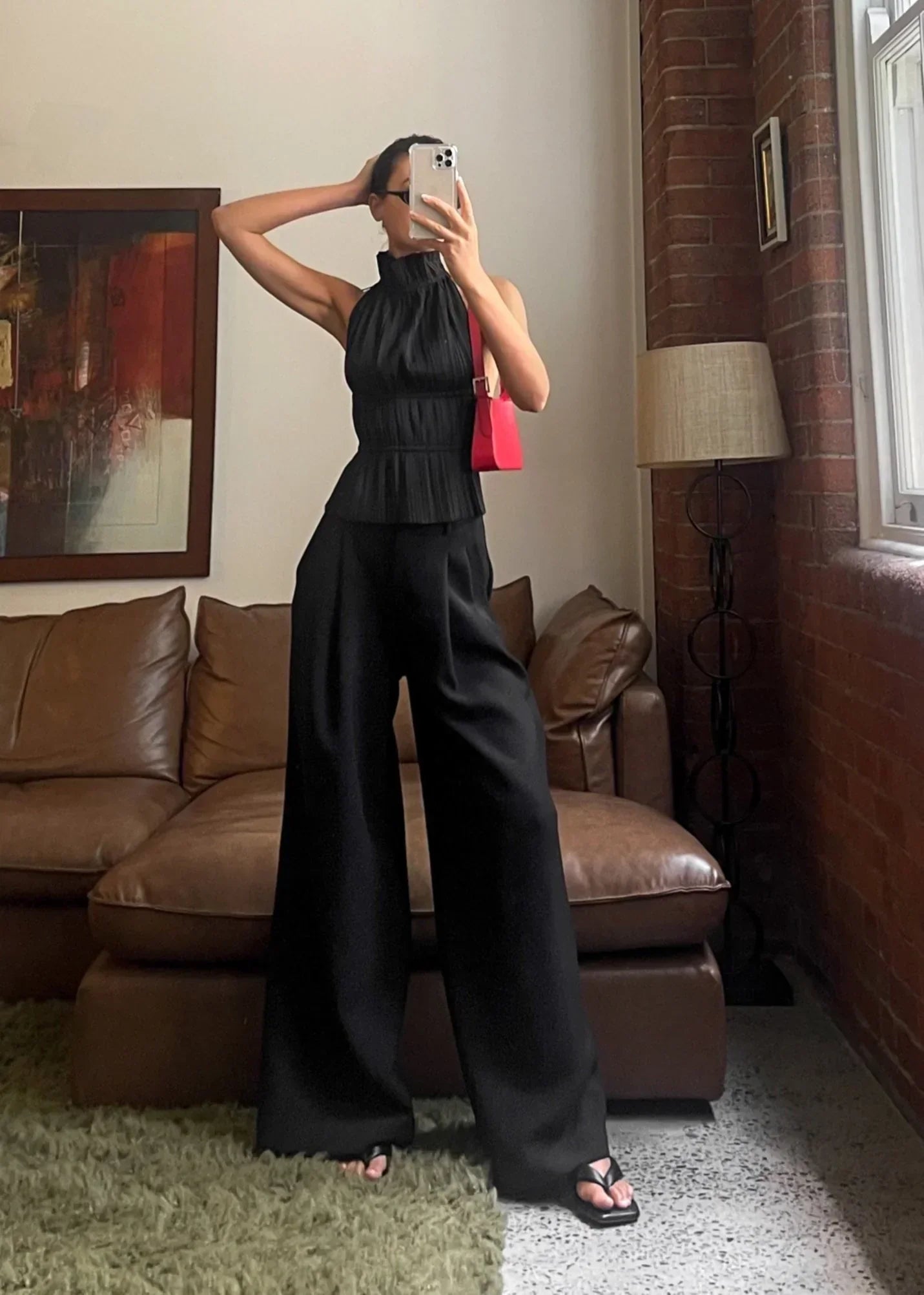 Olivienne – Pleated Backless Top with Neck Tie