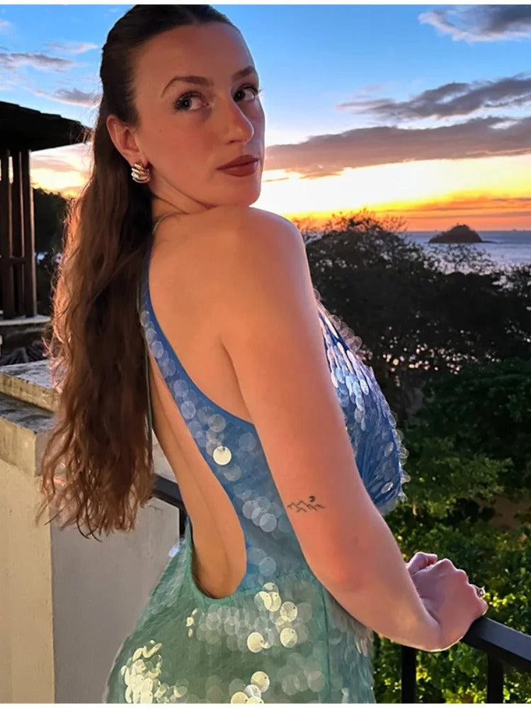 Luna’s Ocean Whispers Open-Back Sequin Mini Dress