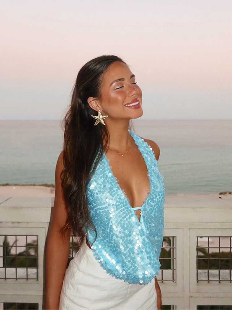 Myelina – Halter Top with Shimmer and Cropped Fit