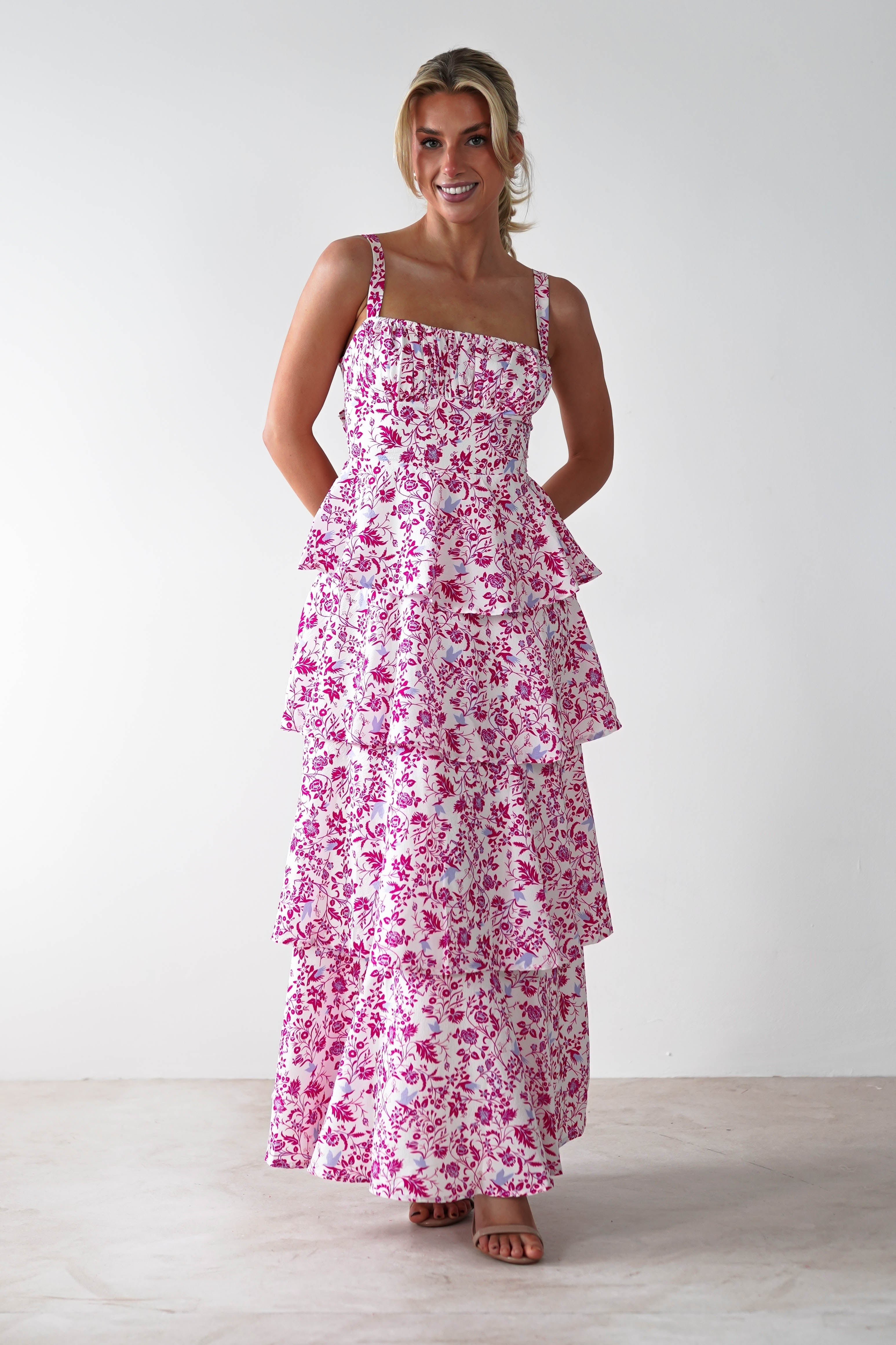 Emily | Floral Ruffle Midi Dress