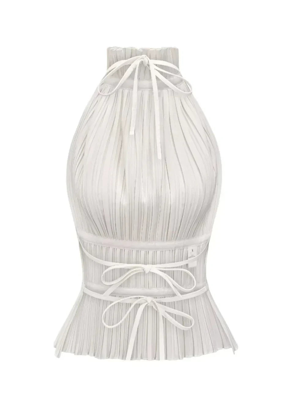 Olivienne – Pleated Backless Top with Neck Tie