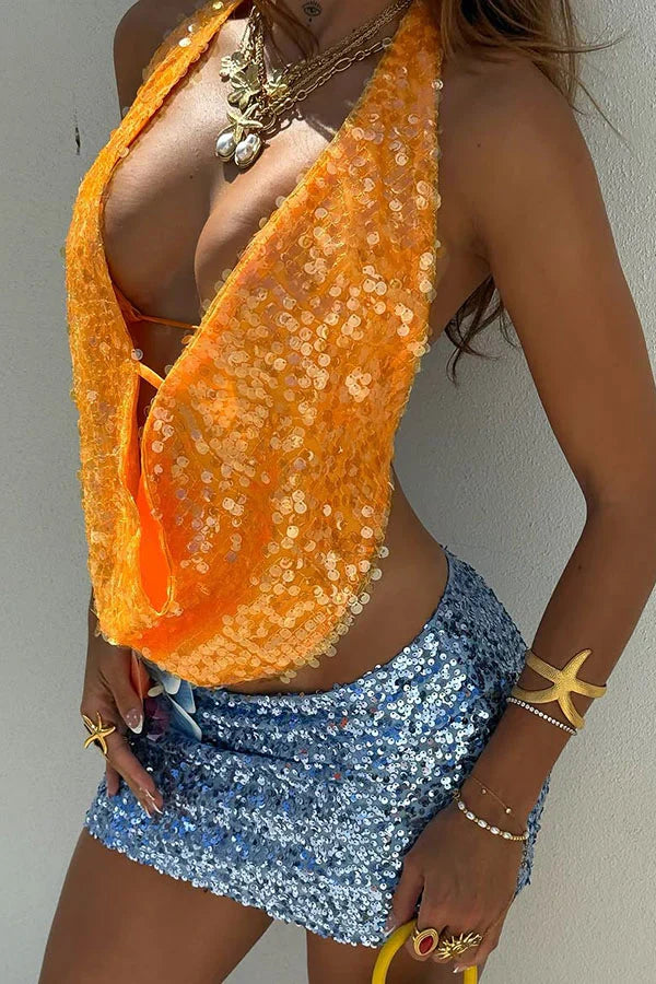 Myelina – Halter Top with Shimmer and Cropped Fit