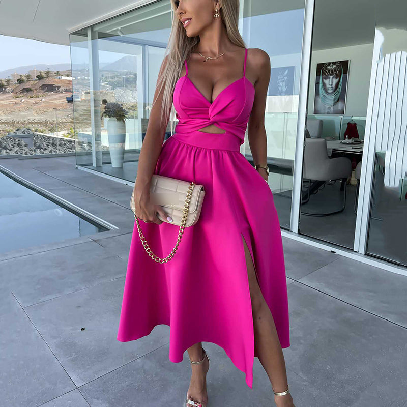 Spaghetti Straps High Slit Dress